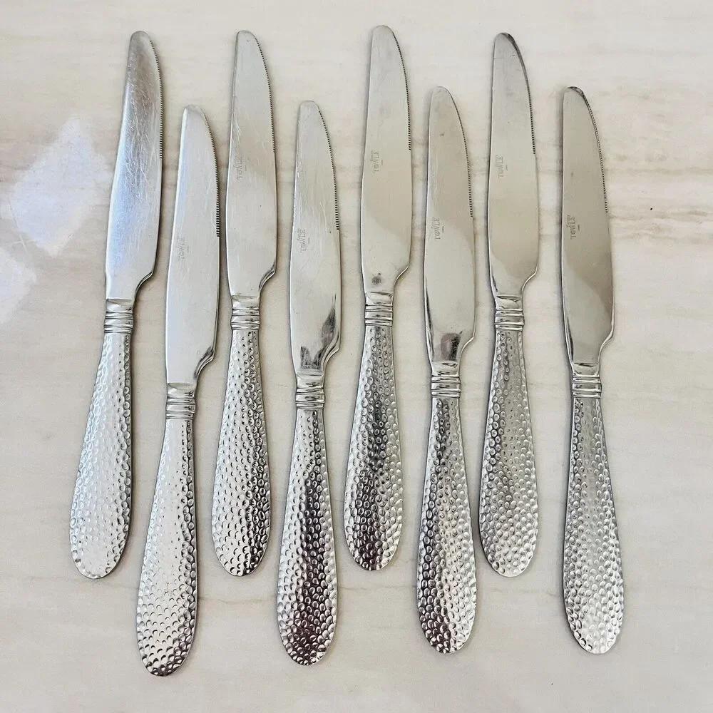 TOWLE Logan Hammer Ring Stainless New French Solid Dinner Knife Flatware 8pc